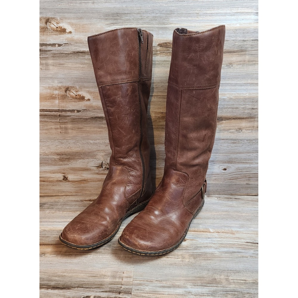 Born Brown Leather Tall Riding Boots Womens 8.5 M D85201 CCHI Buckle Zip Up
